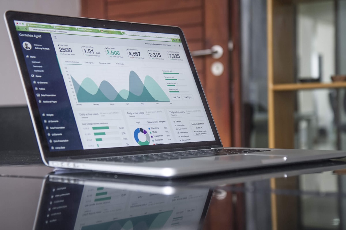 A laptop screen displaying website performance analytics.